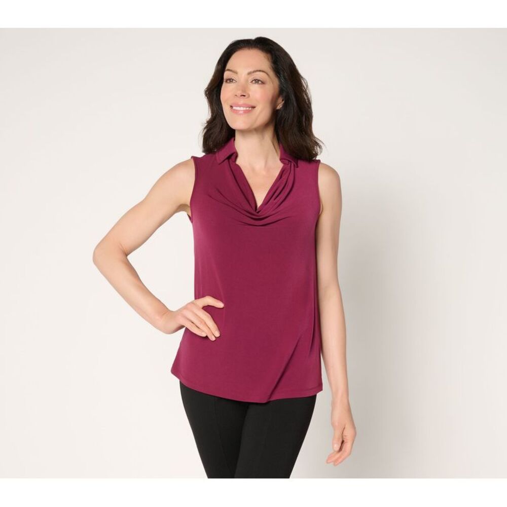 Susan Graver Women's Top Plus Sz 3X Liquid Knit Sleeveless Cowl-Neck Red A700416